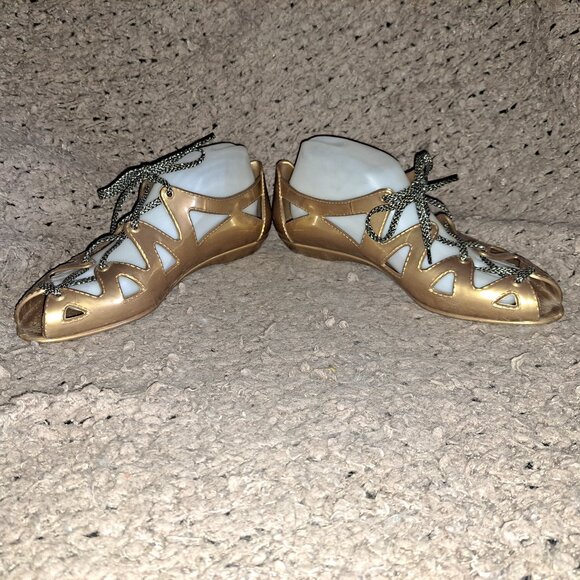 MARC BY MARC JACOBS-1980s Gold Jelly Wedge Shoes Sandals-Lace Up-Sz 40-Near Mint - Picture 4 of 8